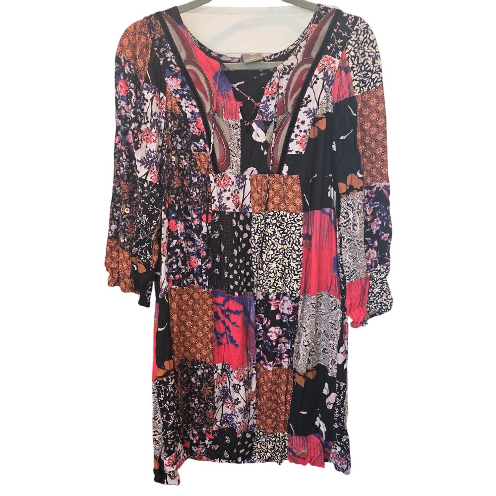 Anthropologie‎ One September Arcata Dress Patchwork Boho Hippie Peasant Large